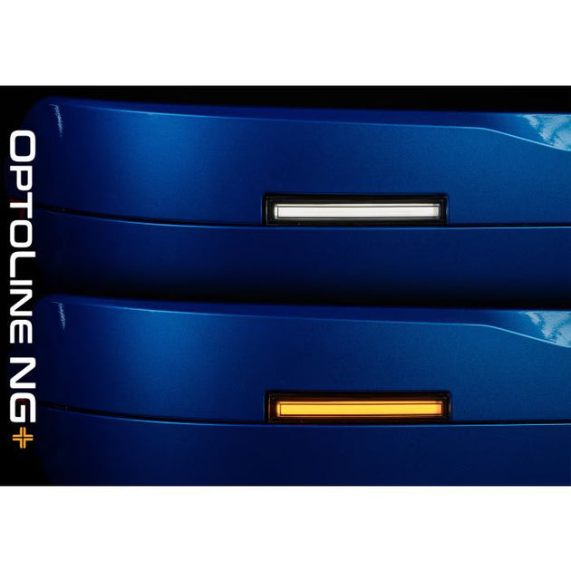 LEDSON Optoline NG+ med hvidt og gult lys på blå baggrund